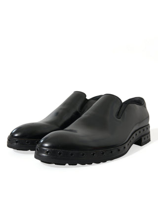 Elegant Black Leather Studded Loafers