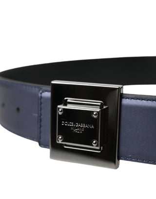 Blue Leather Square Metal Buckle Belt