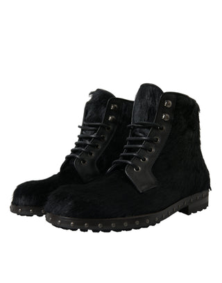 Elegant Black Calf Leather Lace-up Boots