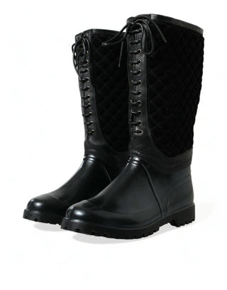 Elegant Quilted Lace-up Rain Boots