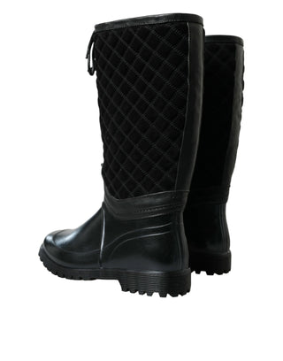 Elegant Quilted Lace-up Rain Boots