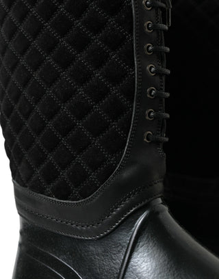 Elegant Quilted Lace-up Rain Boots