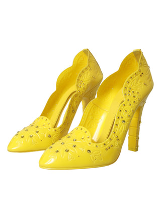 Yellow Crystal Cinderella Heels Pumps Shoes