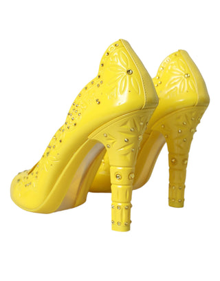 Yellow Crystal Cinderella Heels Pumps Shoes