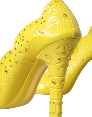 Yellow Crystal Cinderella Heels Pumps Shoes