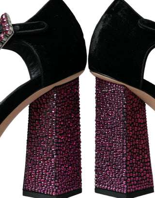 Black Velvet Strass Crystal Mary Janes Shoes