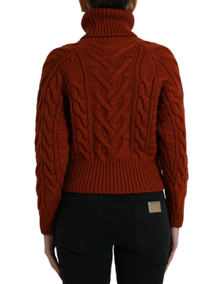 Elegant Brown Turtleneck Wool Sweater