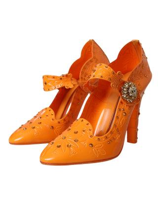 Orange Cinderella Floral Crystal Pumps Shoes