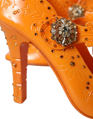 Orange Cinderella Floral Crystal Pumps Shoes