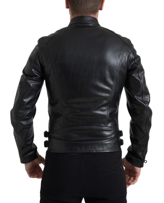 Sleek Black Leather Biker Jacket