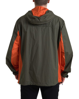 Elegant Hooded Full Zip Jacket In Green And Orange