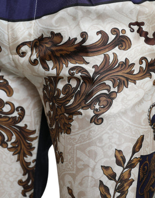 Elegant Silk Skinny Pants With Heraldic Print