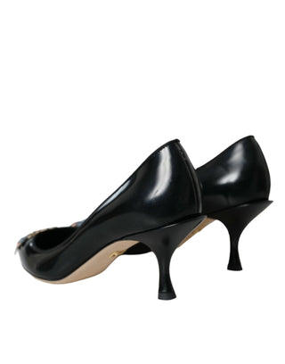 Black Leather Boom Patch Heels Pumps Shoes