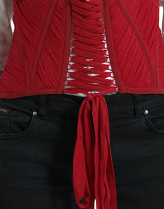 Silk Corset Waist Belt In Fiery Red