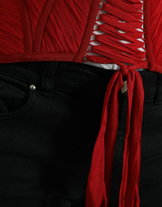 Silk Corset Waist Belt In Fiery Red