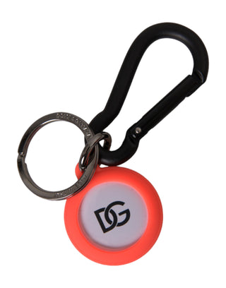 Red Orange Rubber Dg Logo Round Metal Keyring Keychain