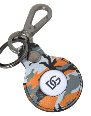 Camouflage Leather Dg Logo Round Metal Keyring Keychain