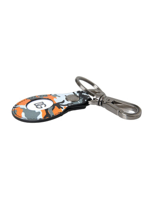 Camouflage Leather Dg Logo Round Metal Keyring Keychain