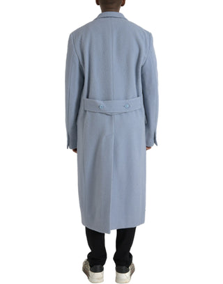 Blue Double Breasted Long Trench Coat Jacket