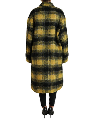 Chic Plaid Long Coat In Sunshine Yellow