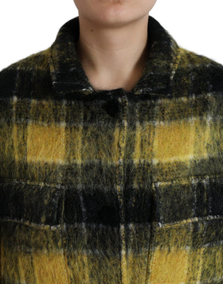 Chic Plaid Long Coat In Sunshine Yellow