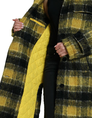 Chic Plaid Long Coat In Sunshine Yellow