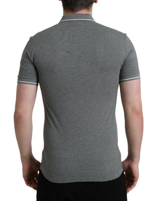 Elegant Grey Cotton Polo T-shirt