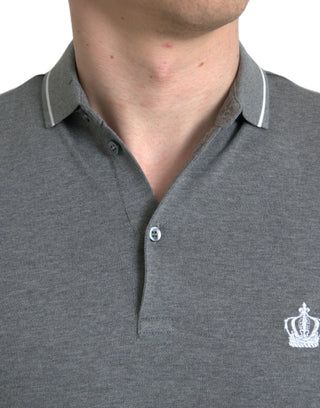 Elegant Grey Cotton Polo T-shirt