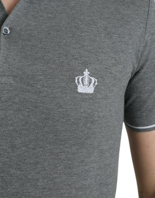 Elegant Grey Cotton Polo T-shirt