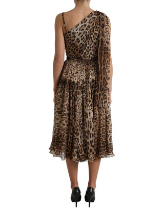 Elegant One-shoulder Leopard Midi Dress