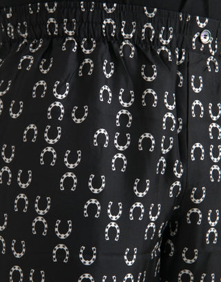 Black Horseshoe Print Silk Pants