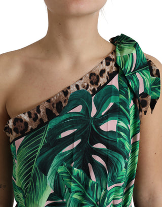 Tropical Jungle Print One-shoulder Dress