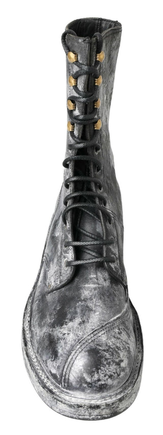 Chic Black Lace-up Boots With Gray White Fade