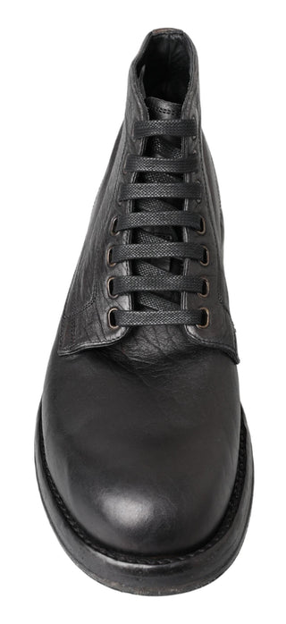 Equisite Black Lace-up Leather Boots