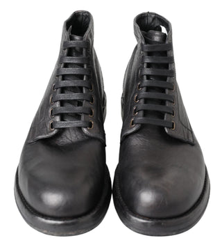 Equisite Black Lace-up Leather Boots