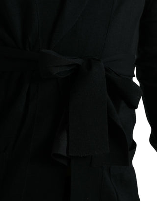 Elegant Black Cashmere Robe With Waist Belt