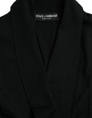 Elegant Black Cashmere Robe With Waist Belt