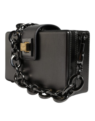 Metallic Gray Dg Box Leather Shoulder Chain Strap Bag