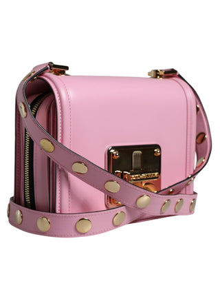 Baby Pink Lola Leather Studded Crossbody Strap Bag