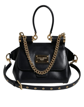 Black Calfskin Leather Sicily Chain Strap Crossbody Bag