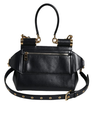 Black Calfskin Leather Sicily Chain Strap Crossbody Bag