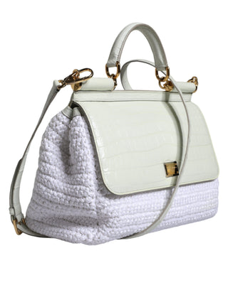 White Rafia Leather Sicily Crossbody Bag