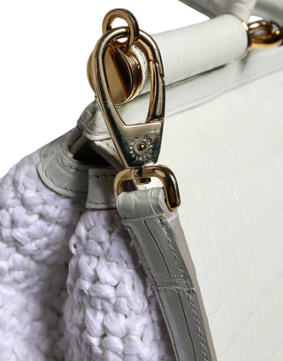 White Rafia Leather Sicily Crossbody Bag