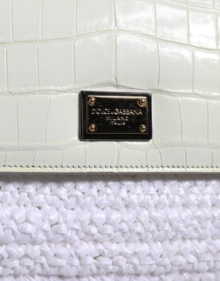 White Rafia Leather Sicily Crossbody Bag