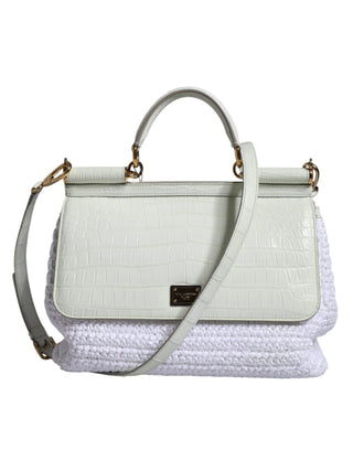 White Rafia Leather Sicily Crossbody Bag