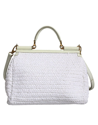 White Rafia Leather Sicily Crossbody Bag