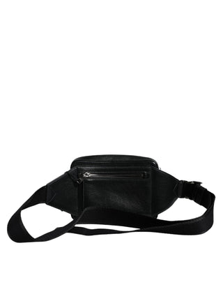 Black Leather Led Logo Belt Waist Fanny Pack Bag