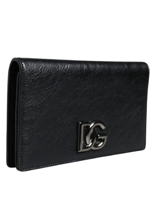 Black Leather Dg Logo Bifold Card Slot Crossbody Bag