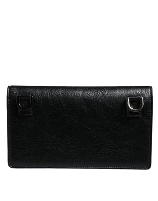 Black Leather Dg Logo Bifold Card Slot Crossbody Bag