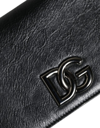 Black Leather Dg Logo Bifold Card Slot Crossbody Bag